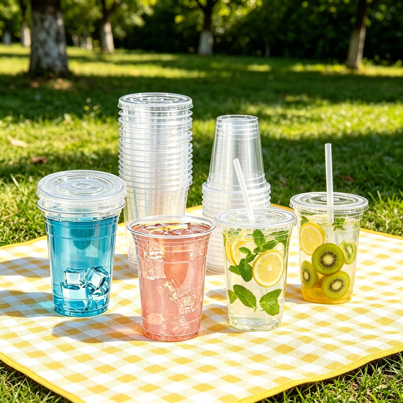 Clear Disposable Plastic Coffee Cups 50 Pack 16-24oz with Lids and Straws
