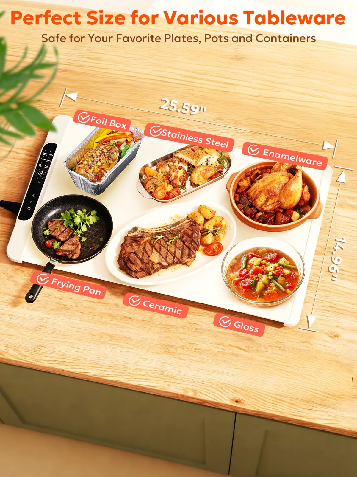 Food Warming Mat, FZF Electric Tray, Fast Heating Portable White
