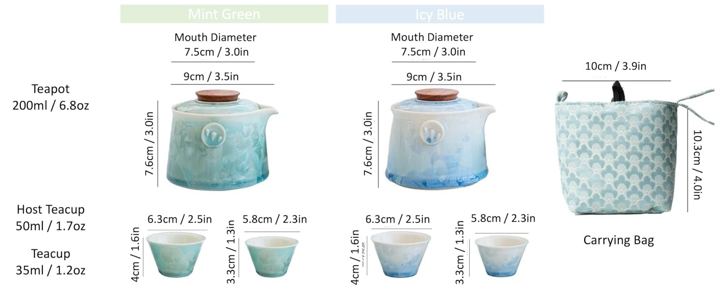 Hermit Life Chinese Travel Tea Set, Portable Ceramic Teapot for One to Two,