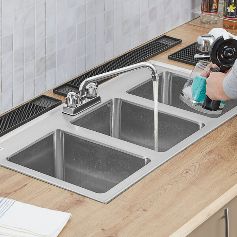 Commercial 37″ Three Compartment Bowl Faucet Stainless Steel NSF Drop-In 3 Sink