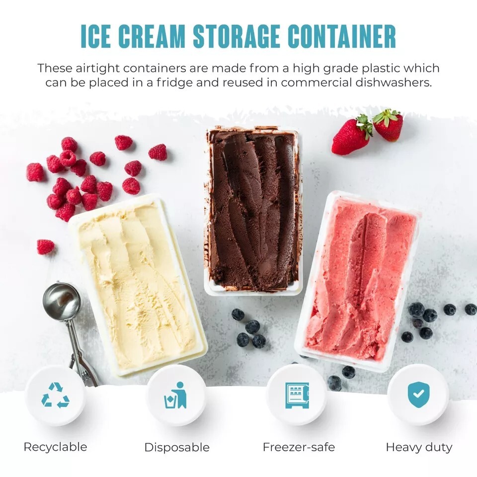Clear Rectangle Ice Cream Tub with Lids 1, 2 & 4L Freezer Food Storage Container
