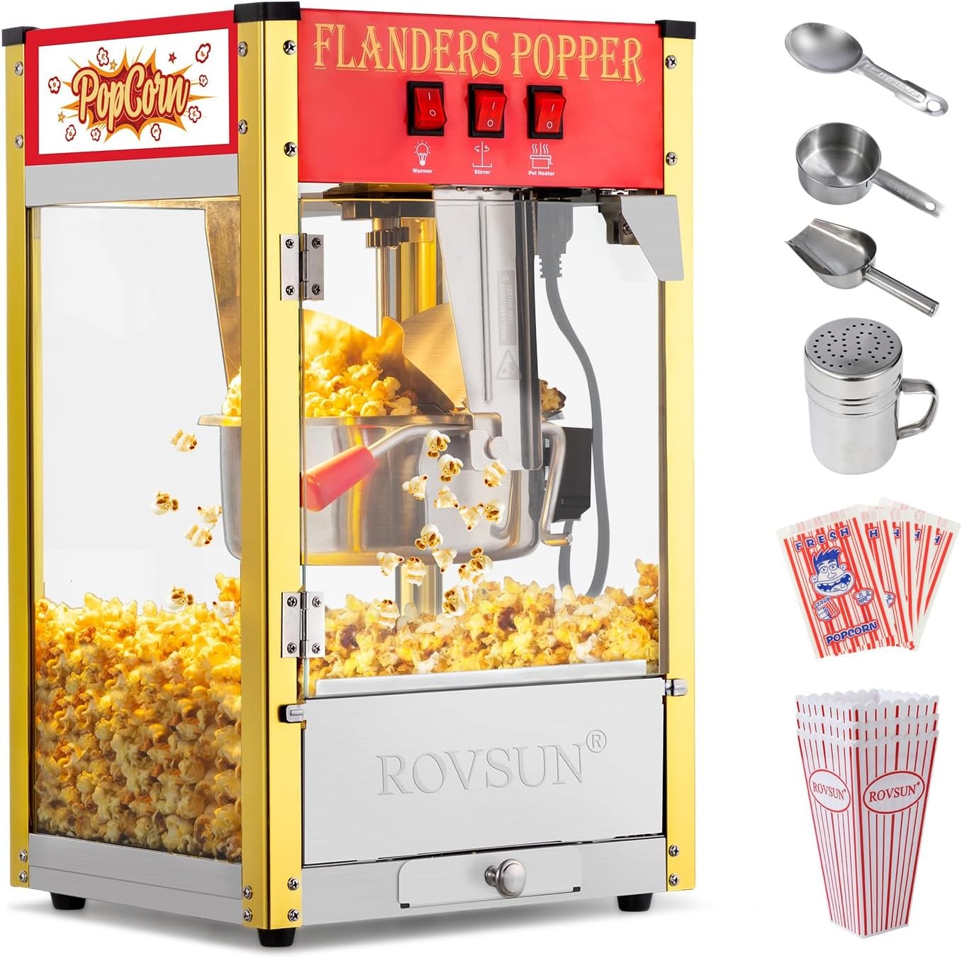 Vintage Style Popcorn Popper Machine Countertop Popcorn Maker with 8Ounce Kettle