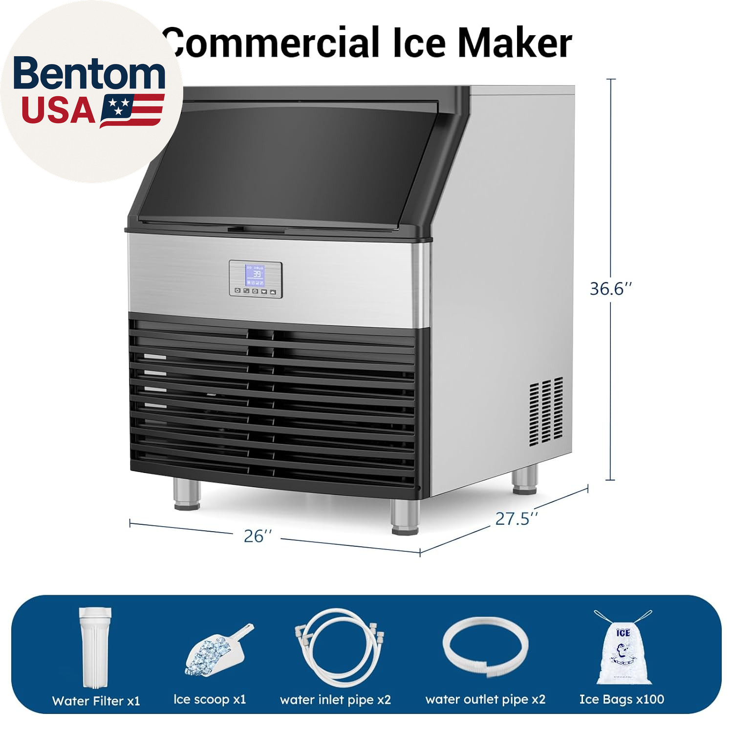 Commercial Ice Maker, 450LBS/24H Ice Machine Commercial with 120 LBS Storage, Ic