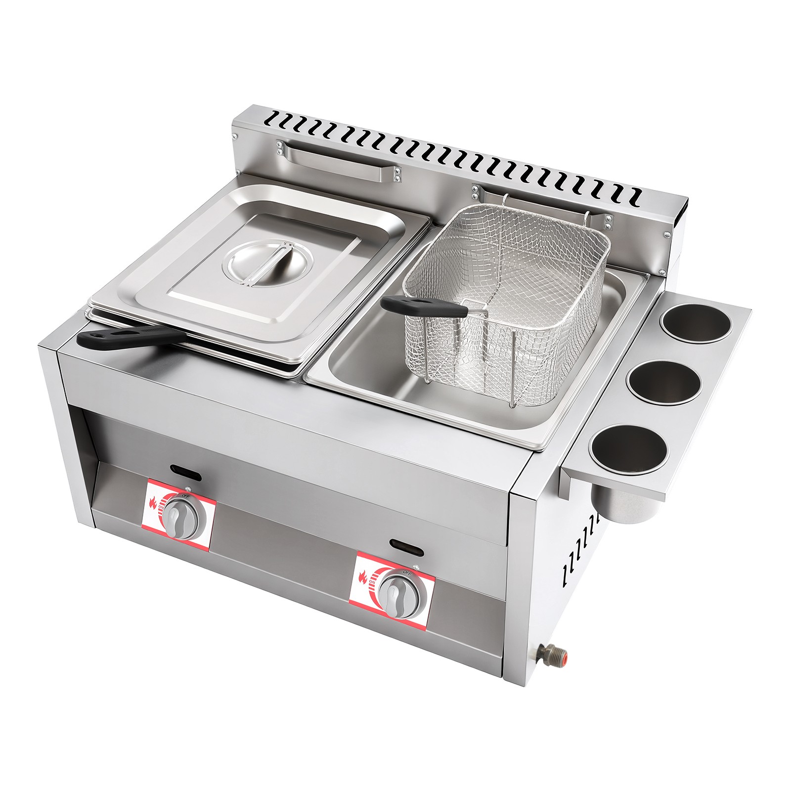 23.74*18.11*13.18″ Silver Commercial Dual Tank Kitchen Deep Fryer W/ Basket& Lid