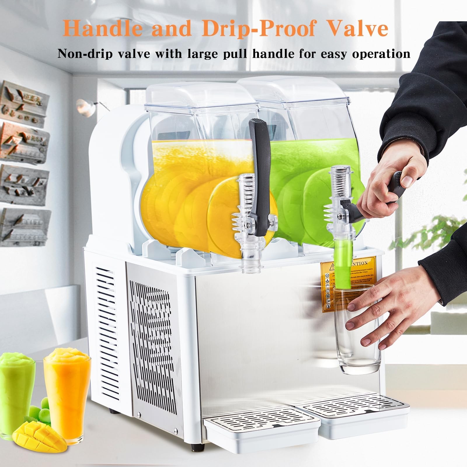Self-Cleaning Dual 4L Commercial Slushie Machine, 370W, 7.2L, Carbon Steel Hand