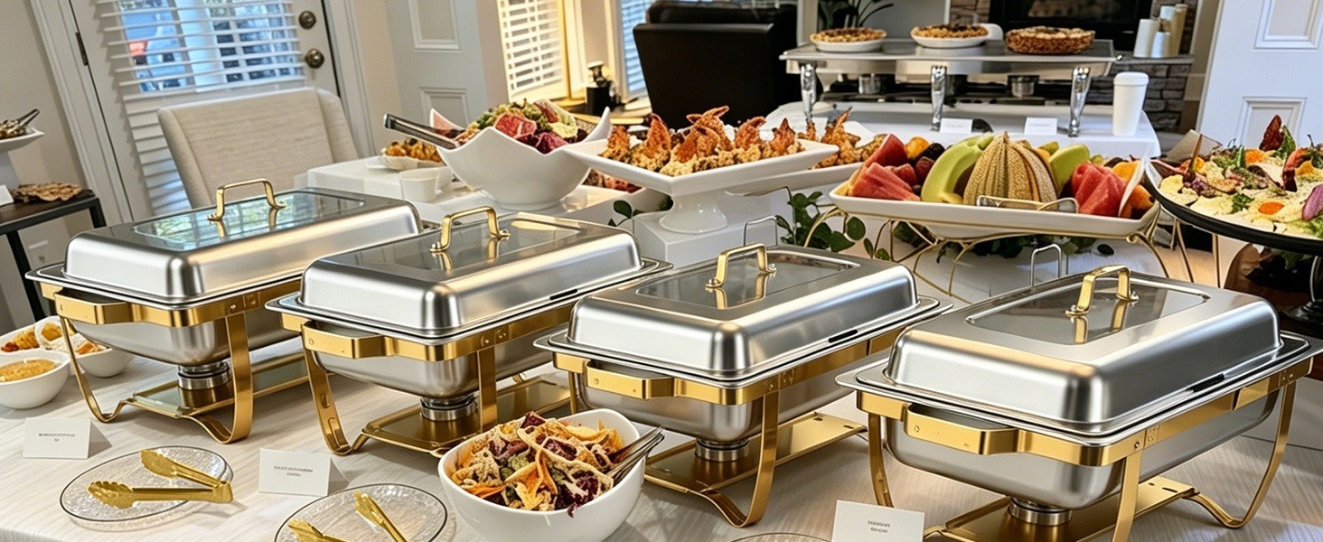 4-PK 9QT Rectangular Stainless Steel Chafing Dishes for Buffet w/ Lids