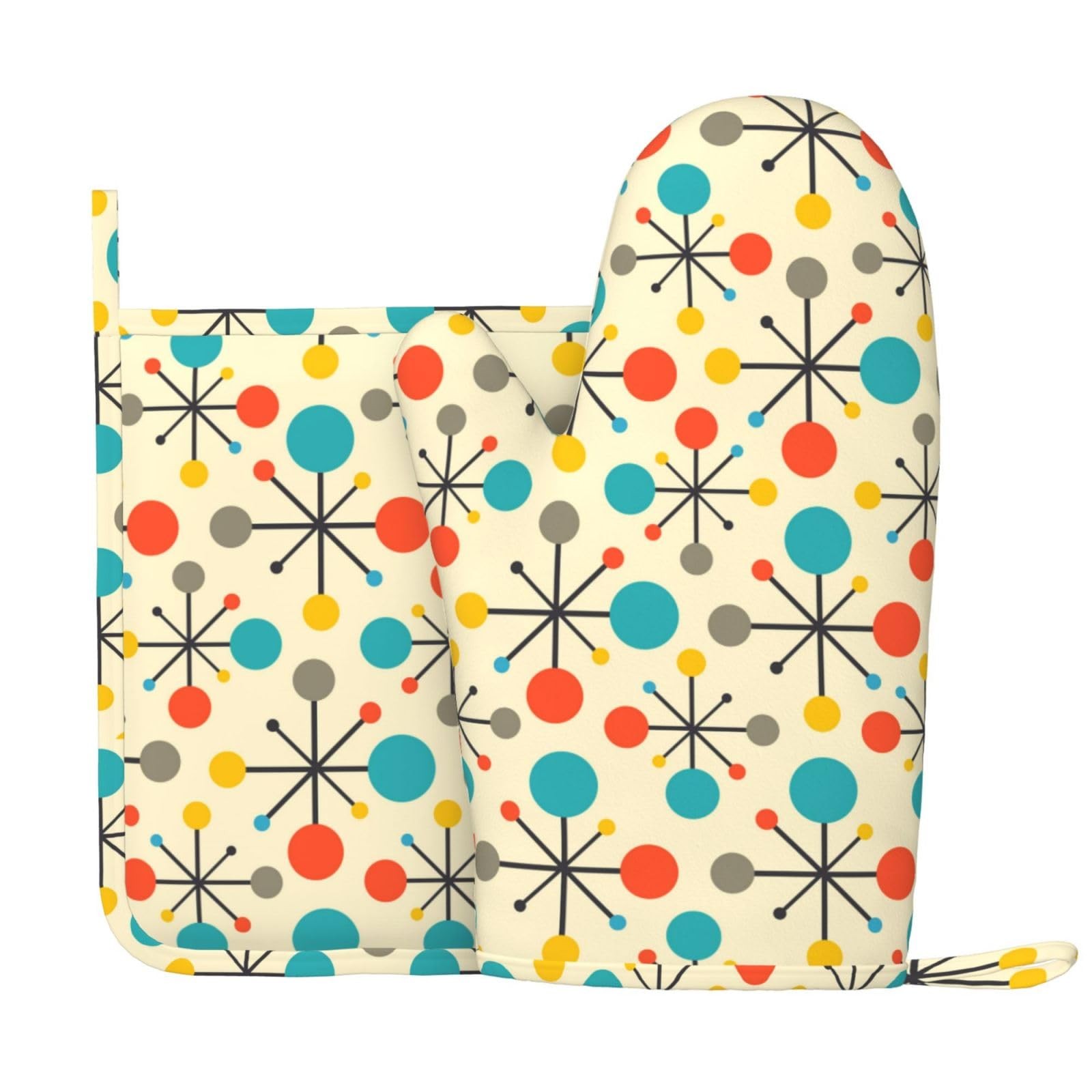 Mid Century Fifties Modern Atomic Retro Oven Mitts and Pot Holders Set of 1