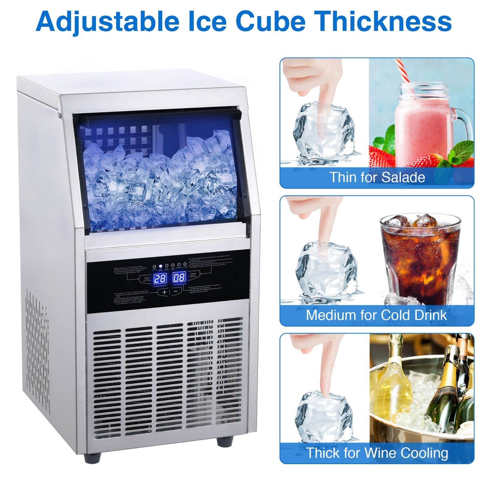 150LB Built-In Commercial Ice Maker Stainless Steel Restaurant Ice Cube Machine