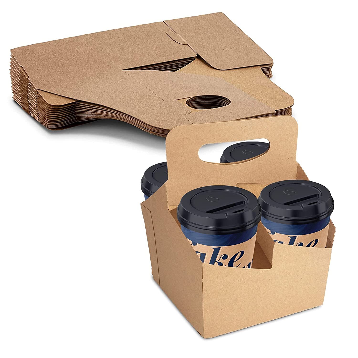 MT Products Kraft Drink Carrier with Handle | Holds Up To 4 Cups – Pack of 30