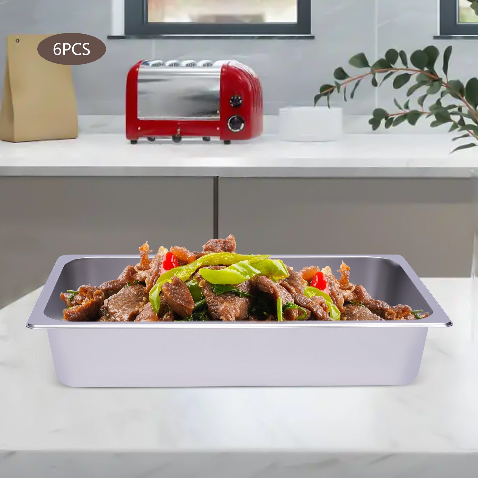 6-Pack 4 Inch Stainless Steel Steam Table Pans Deep Restaurant Steam Table Pans