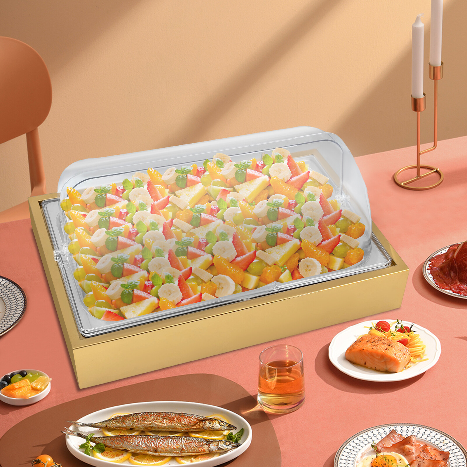 Dual Tray Buffet Food Serving Tray Modern Rectangular Tabletop Food Display Tray