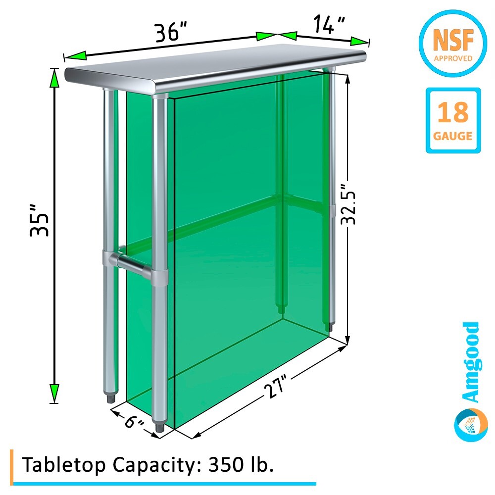 14 in. x 36 in. Open Base Stainless Steel Work Table | Residential & Commercial