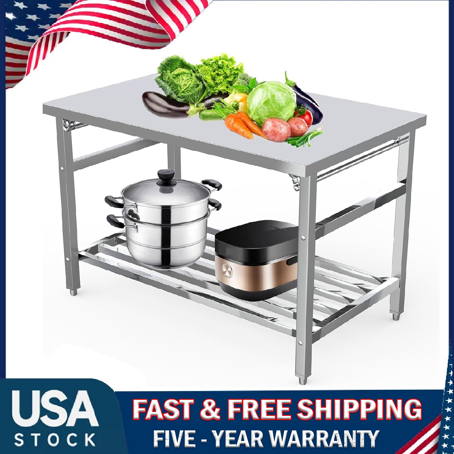 Folding Stainless Steel Work Table ,Heavy Duty Prep Table for Kitchen Restaurant