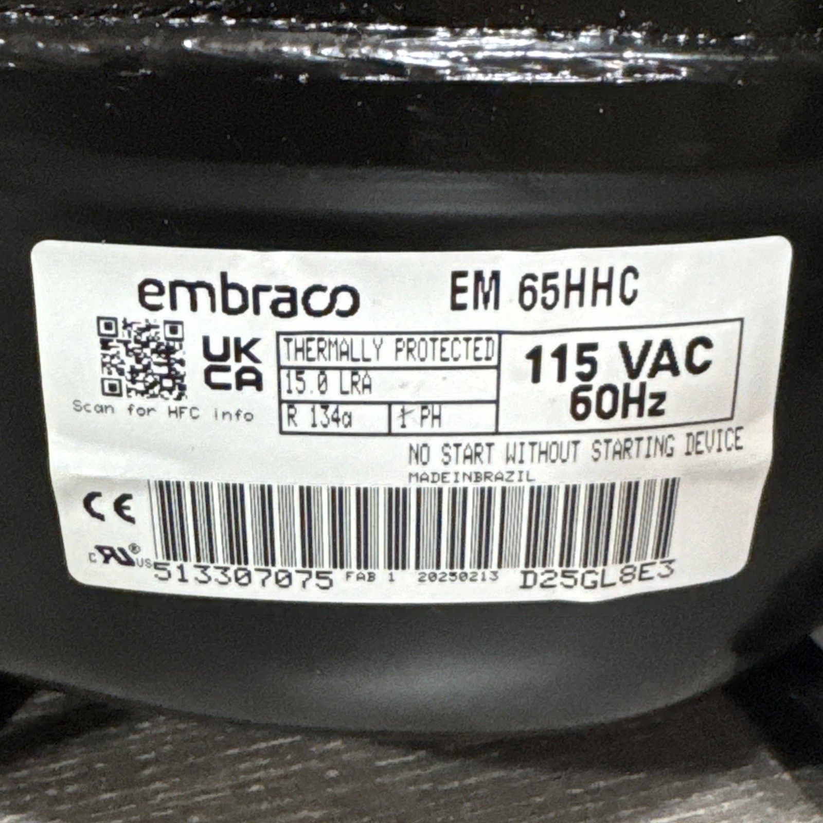 EMBRACO Compressor, Em65Hhc, 115V/60Hz 63779 For Elkay Drinking Fountain *read*!