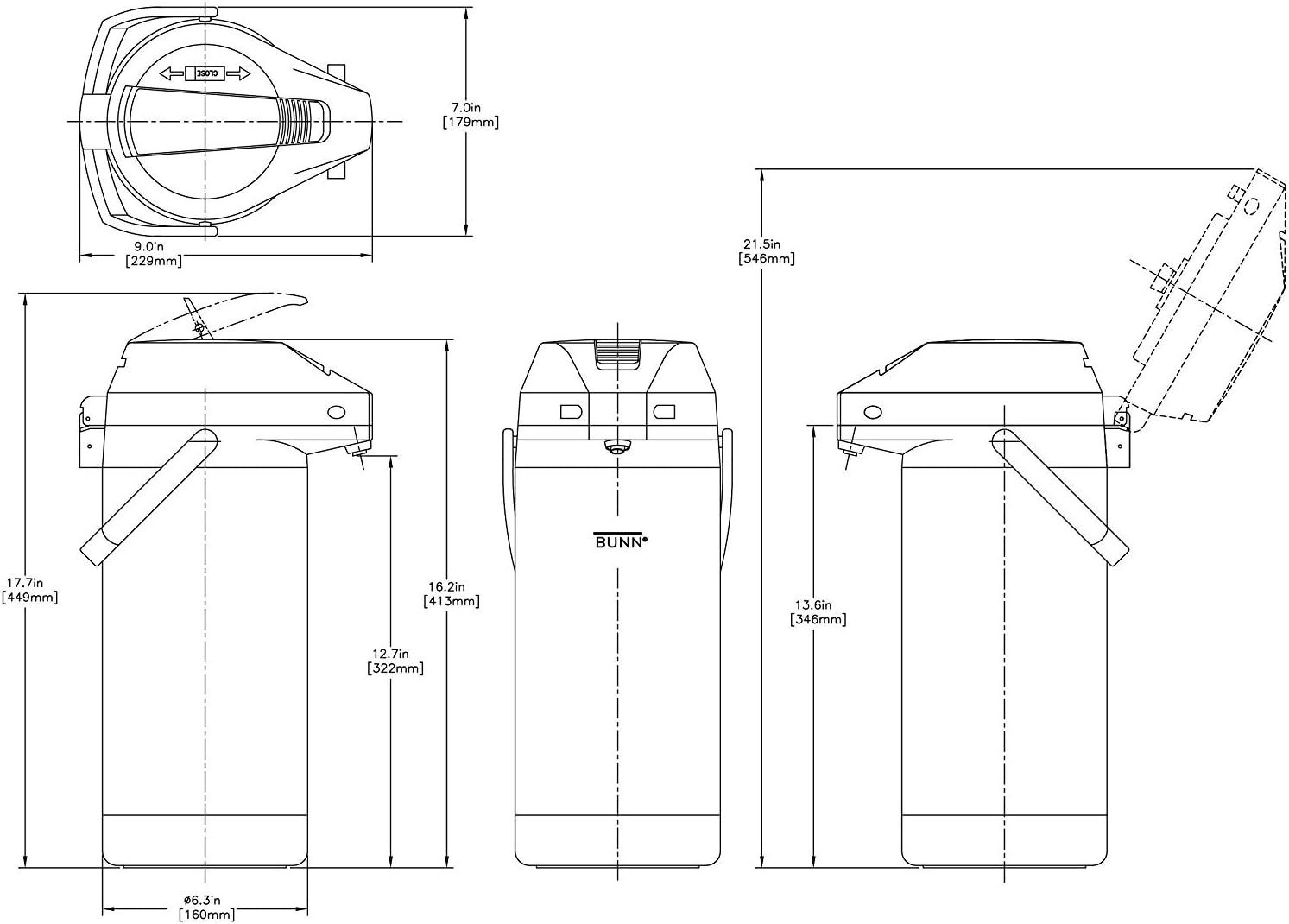 Bunn 3.8 Lt Airpot, Standard, Stainless