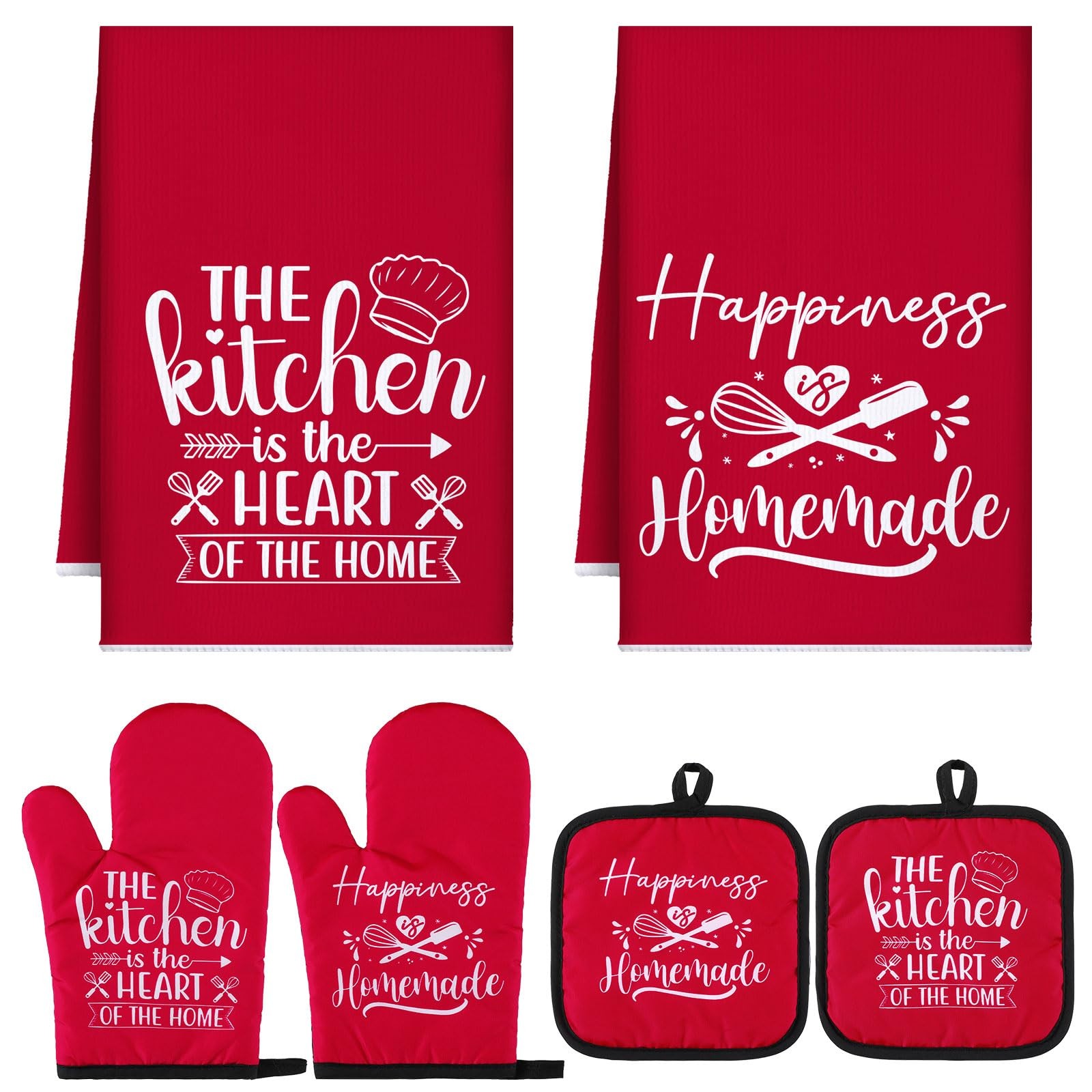 Sratte 6 Pcs Kitchen Decor Accessories Set Farmhouse Towels Pot Holders Oven Mit