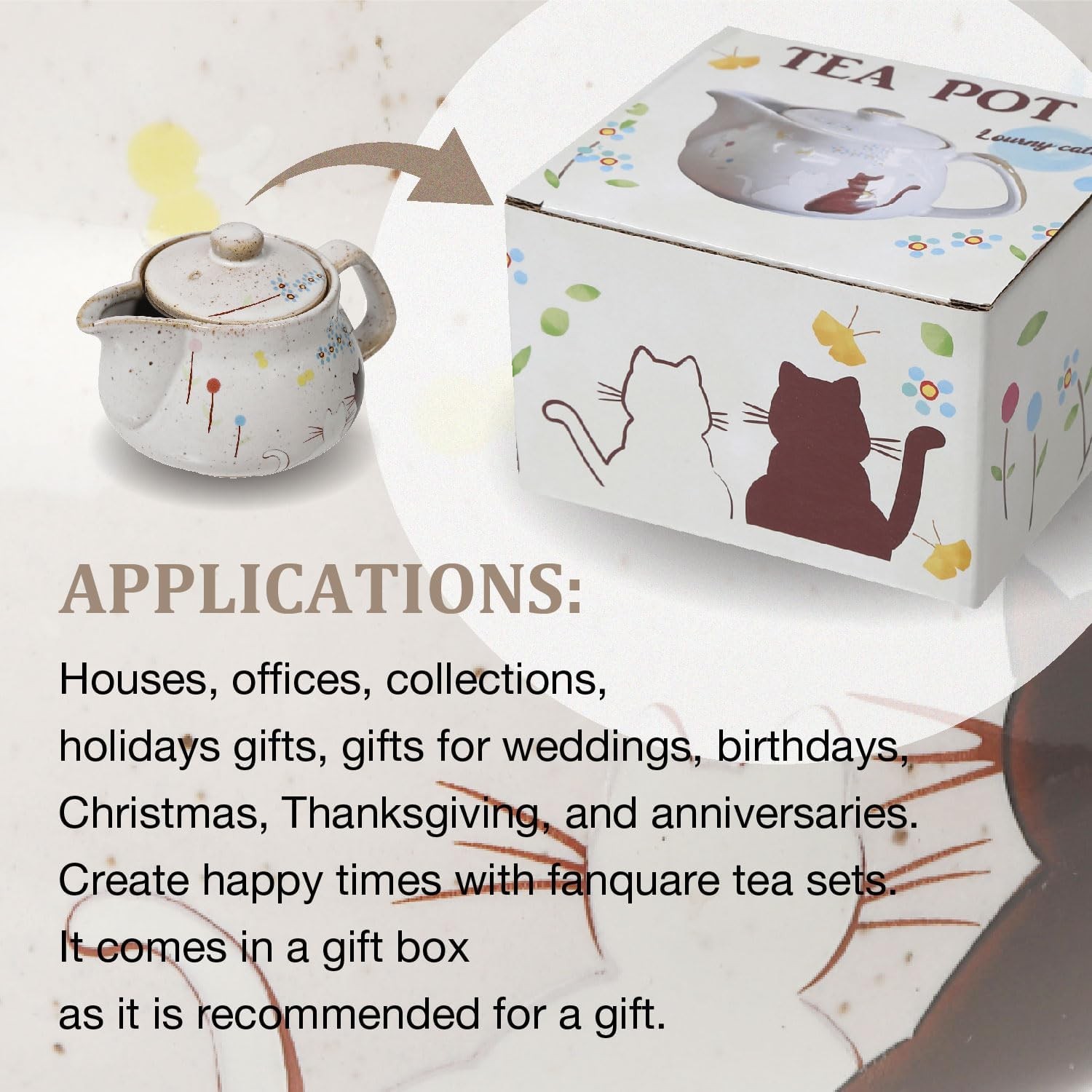 10oz Cat kyusu Kutani Yaki(ware) Japanese CeramicTeapot with Removable Infuser,