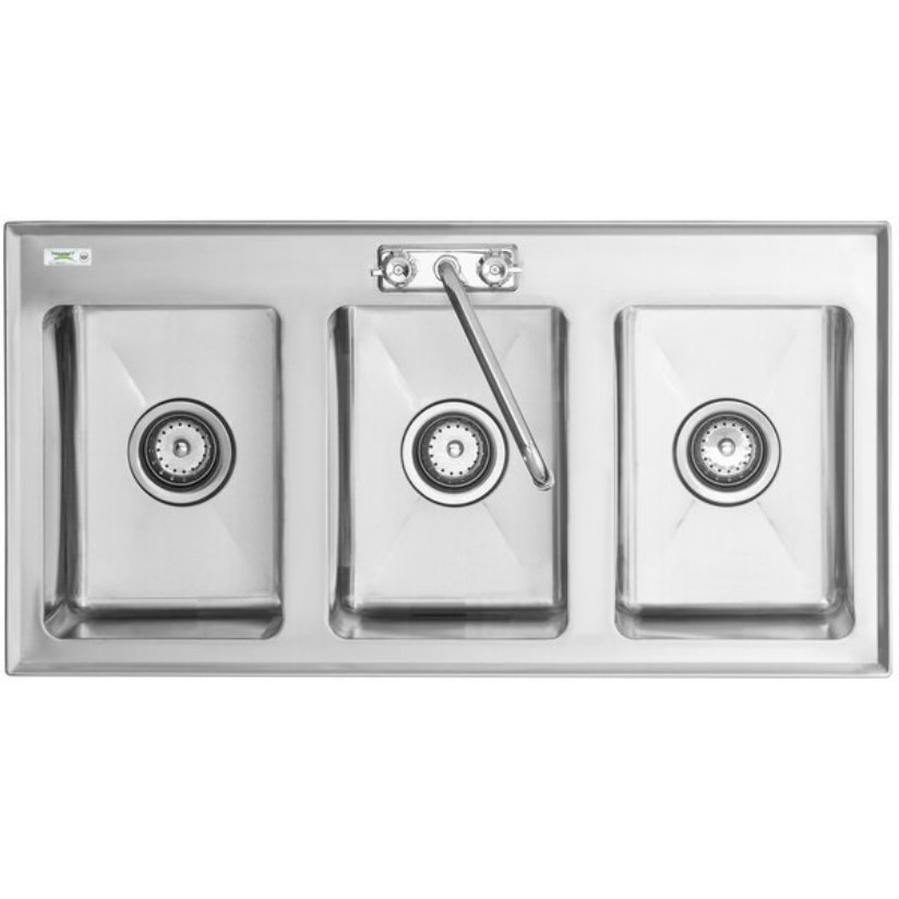 Commercial 37″ Three Compartment Bowl Faucet Stainless Steel NSF Drop-In 3 Sink