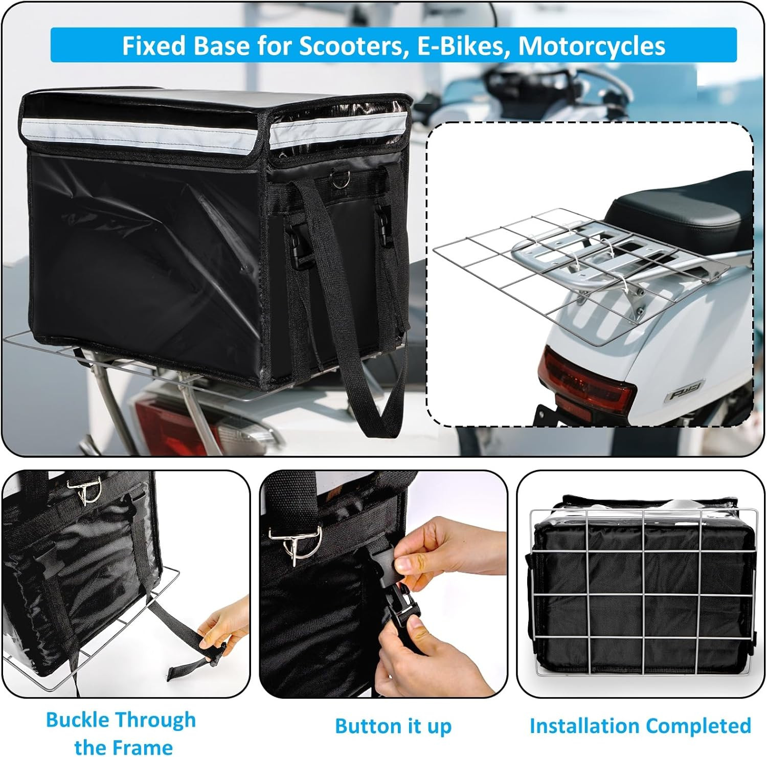 Insulated Food Delivery Bag for Bike, Pizza Delivery Bag with Divider and Rear R