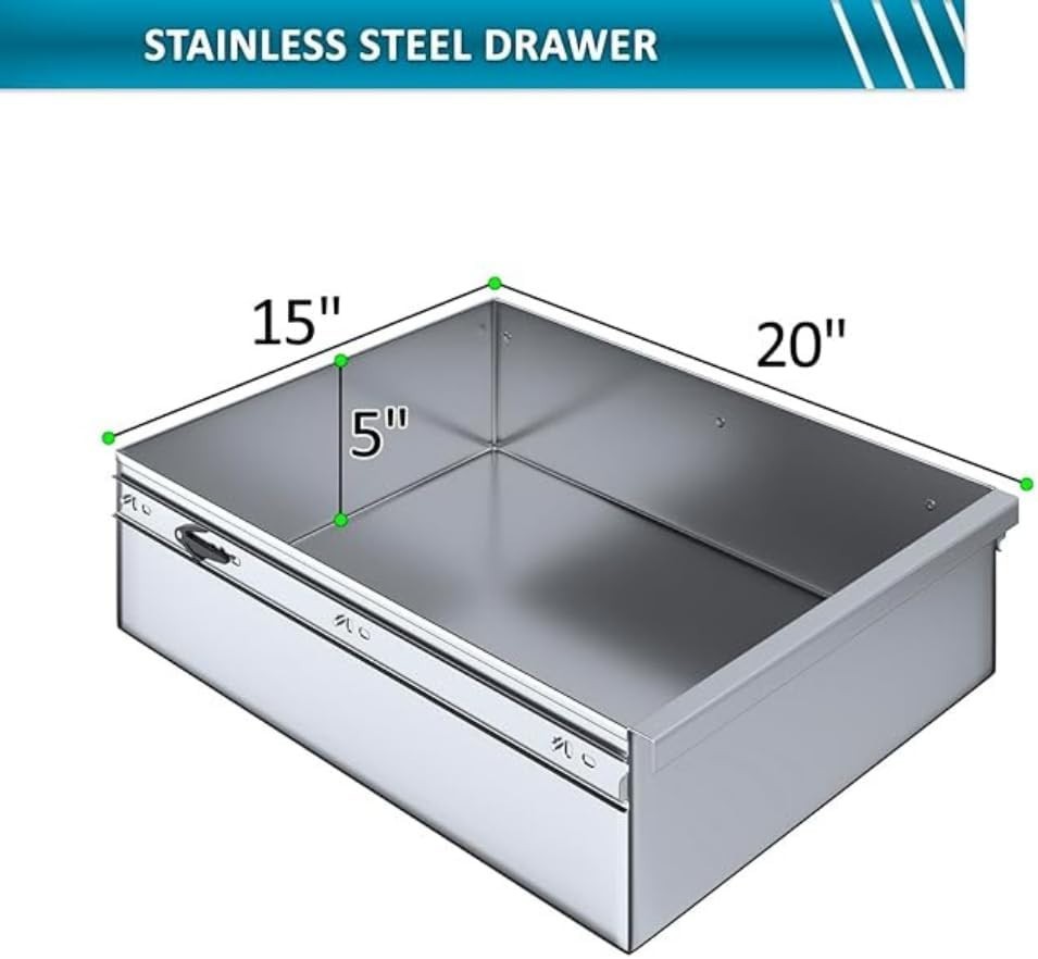 Stainless Steel Drawer for Work Table -15″ x 20″ x 5″ – Heavy Duty