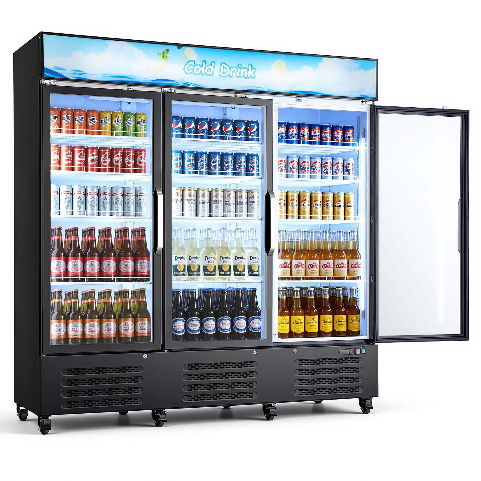 Uimoso Commercial 3-Door Beverage Cooler, 54.3 Cu.Ft Merchandiser Refrigerator