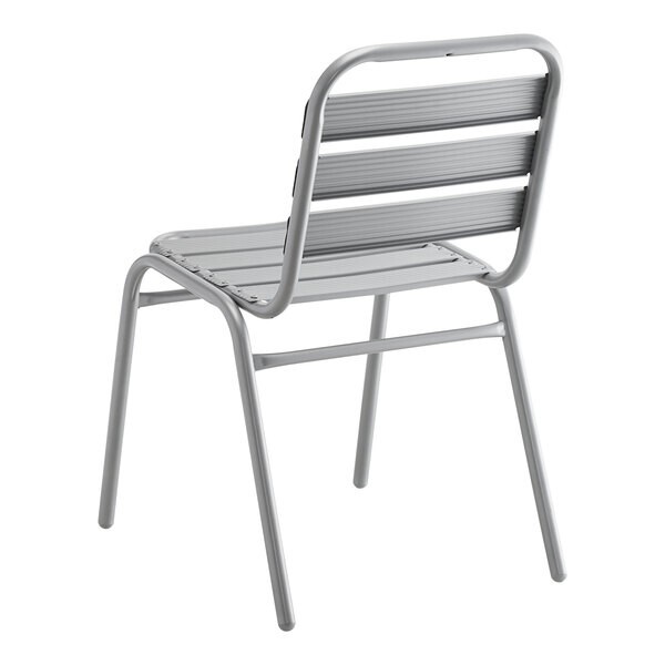 27 1/2» Square Chrome Metal Restaurant Table with 4 Slat Back Armless Chairs