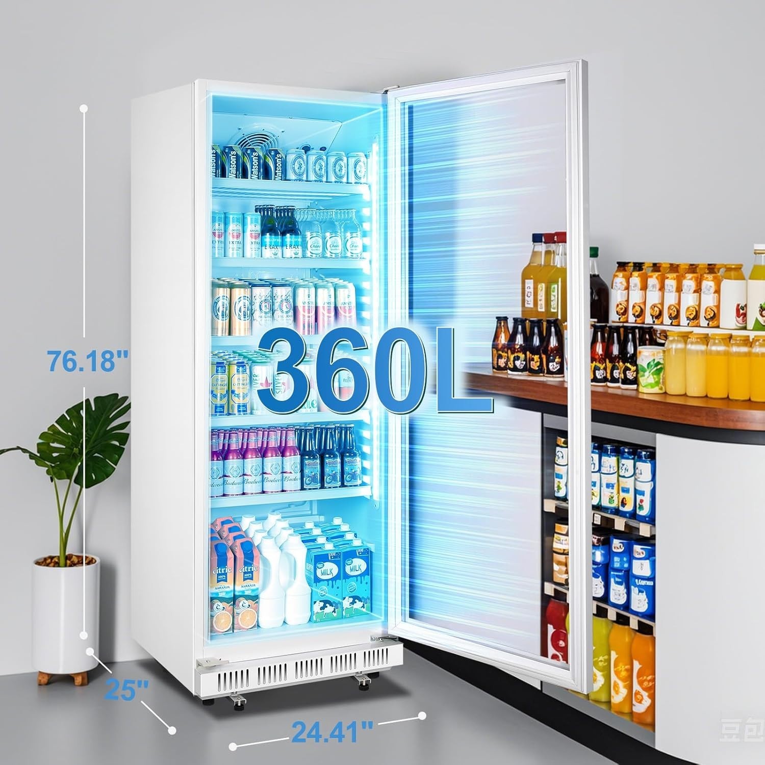 Fast Cooling 360L Commercial Beverage Refrigeration – Sleek White Glass Design