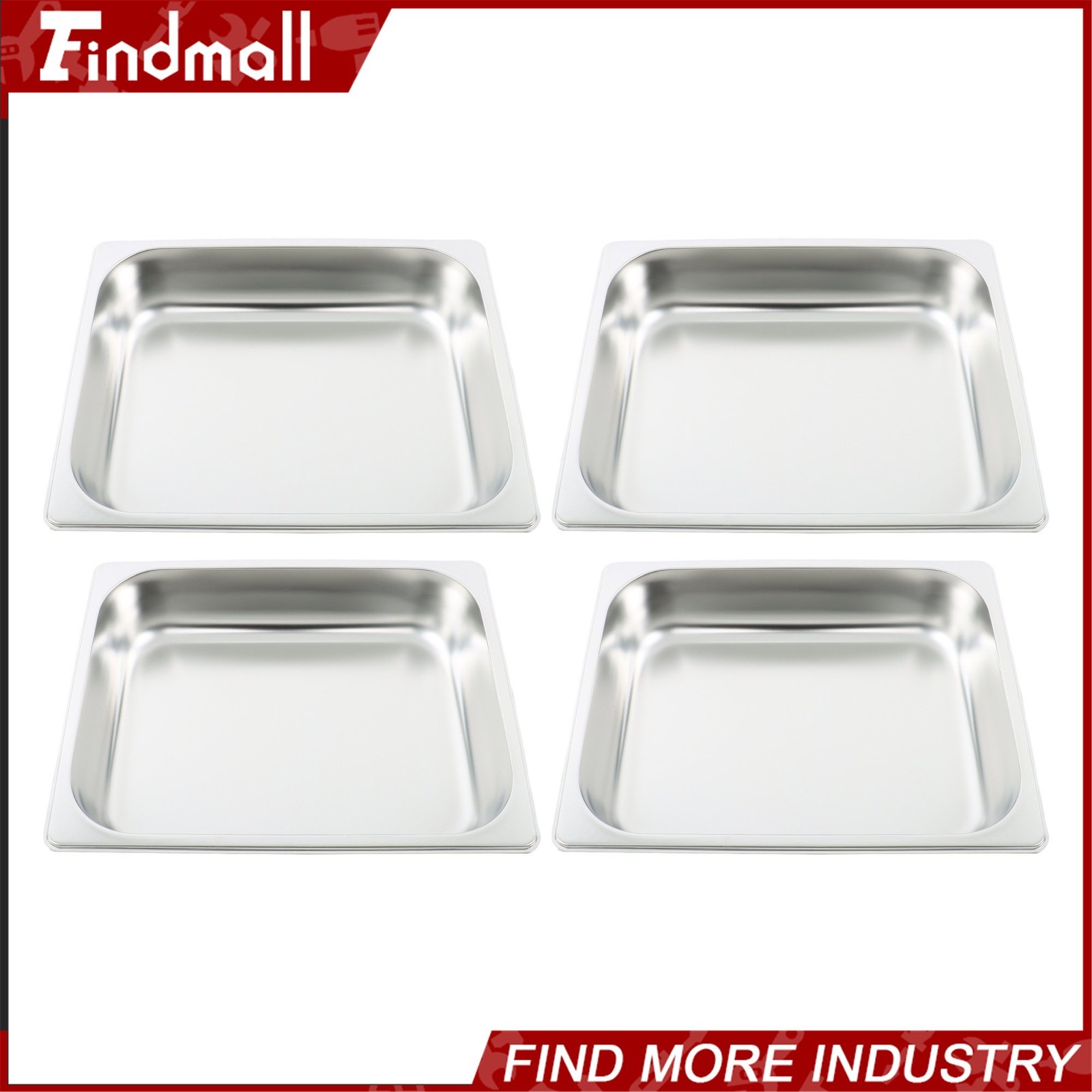Findmall 4 Pack Set 2.5″ Deep 1/2 Size Steam Table Pans Hotel Prep Buffet Pan