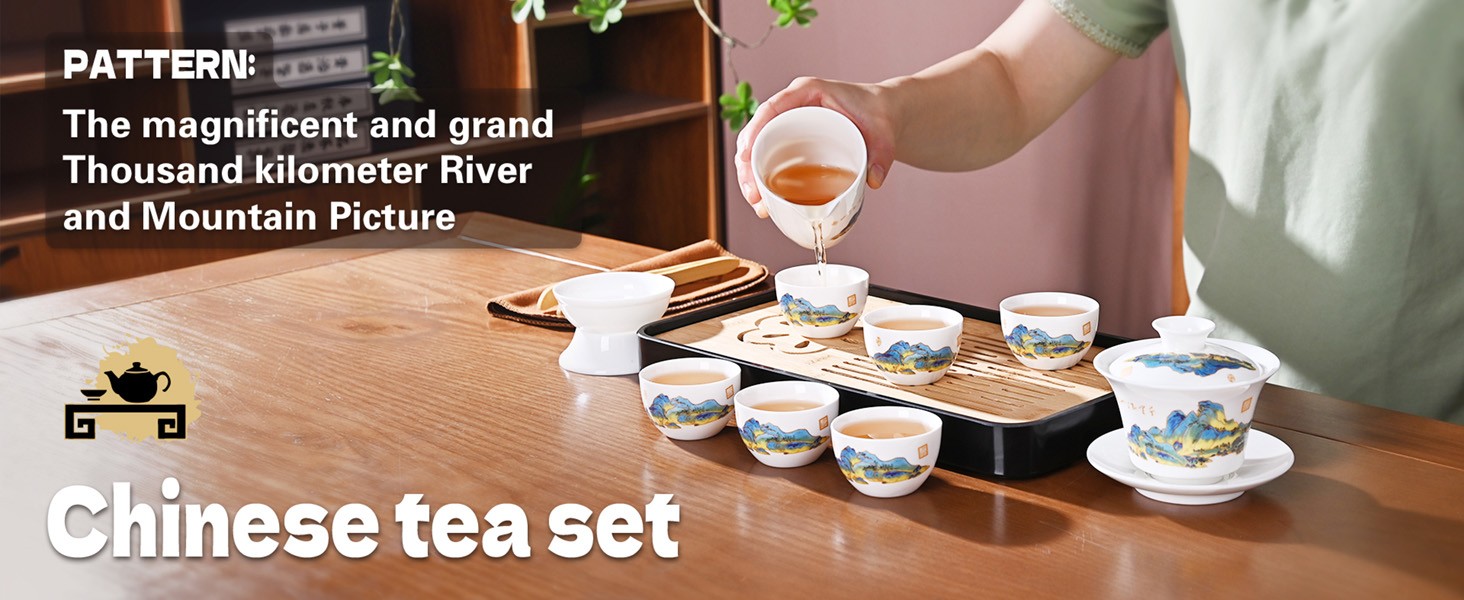 Chinese Tea Set Traditional, Chinese Kung Fu Tea Set for Adults, Gaiwan Tea Set