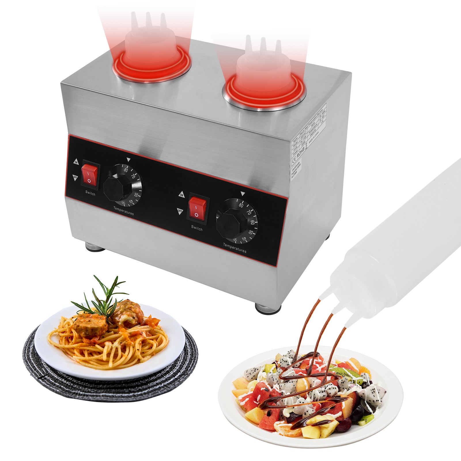 Electric Cheese Sauce Warmer 2 Bottles Chocolate Sauce Warmer 110V 30~85℃