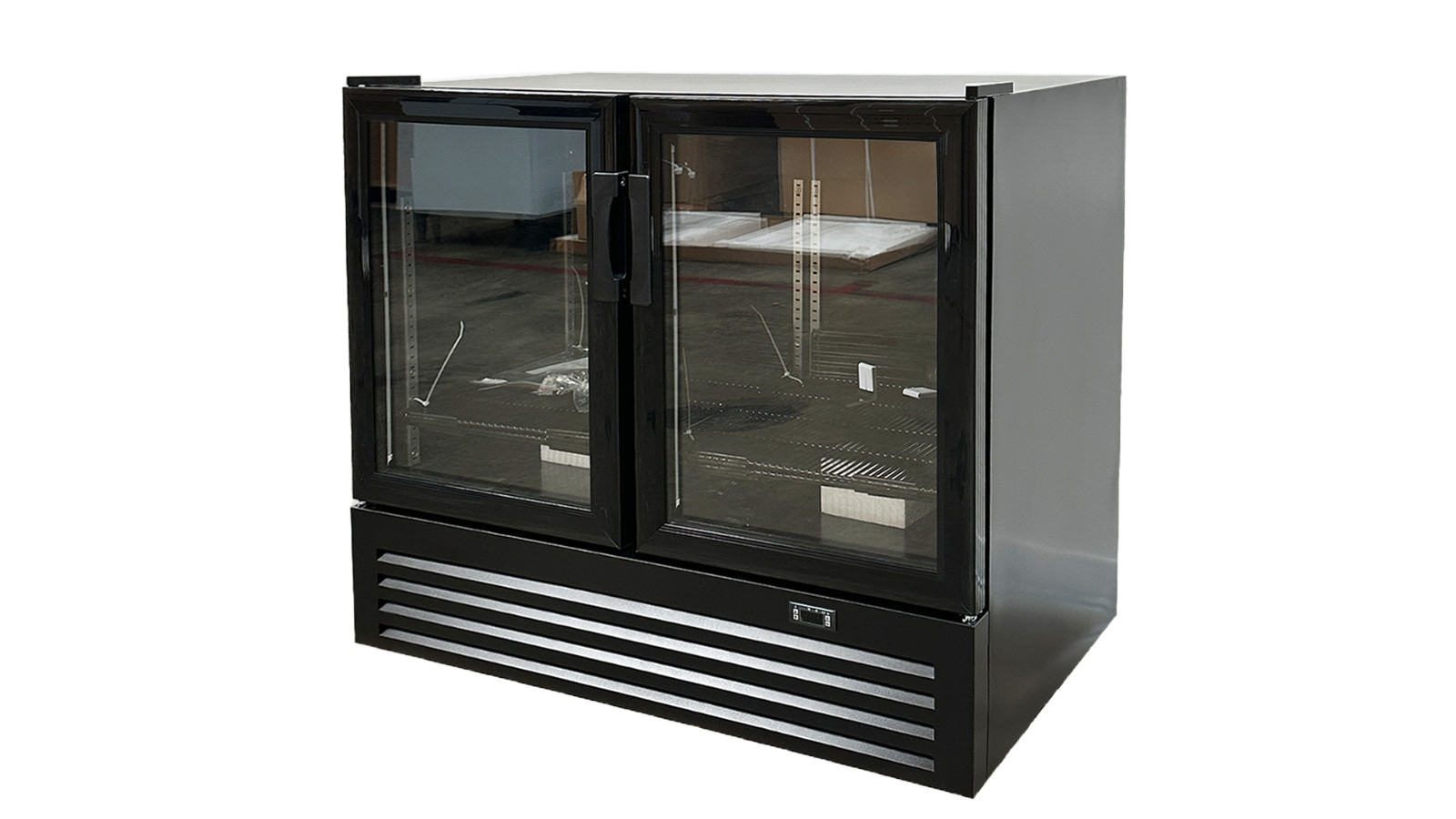 46″ W 11.3 Cu. Ft. Upright Merchandising Glass Door Refrigerator, Black