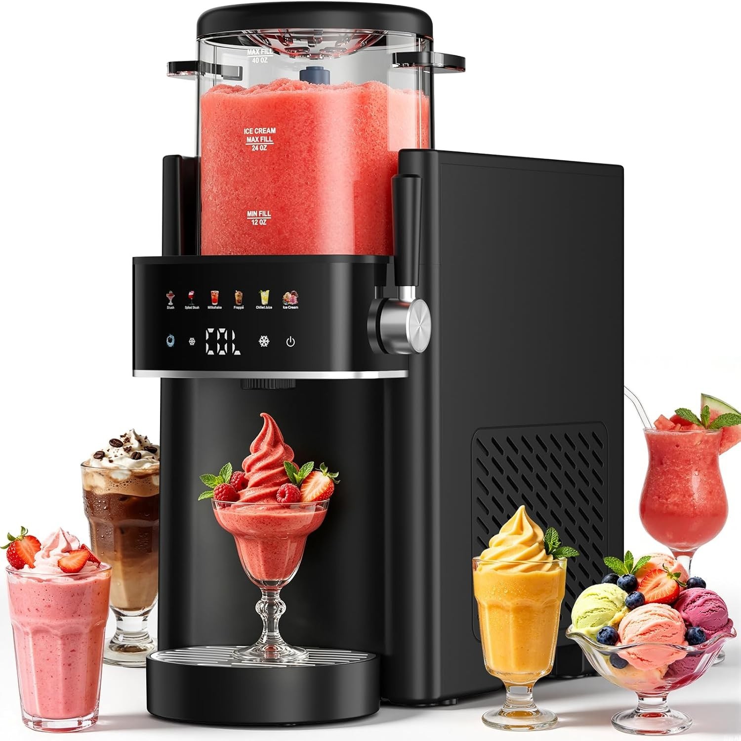 Versatile No-Ice Slushie Maker & Ice Cream Machine – 6 Presets, Black Beauty