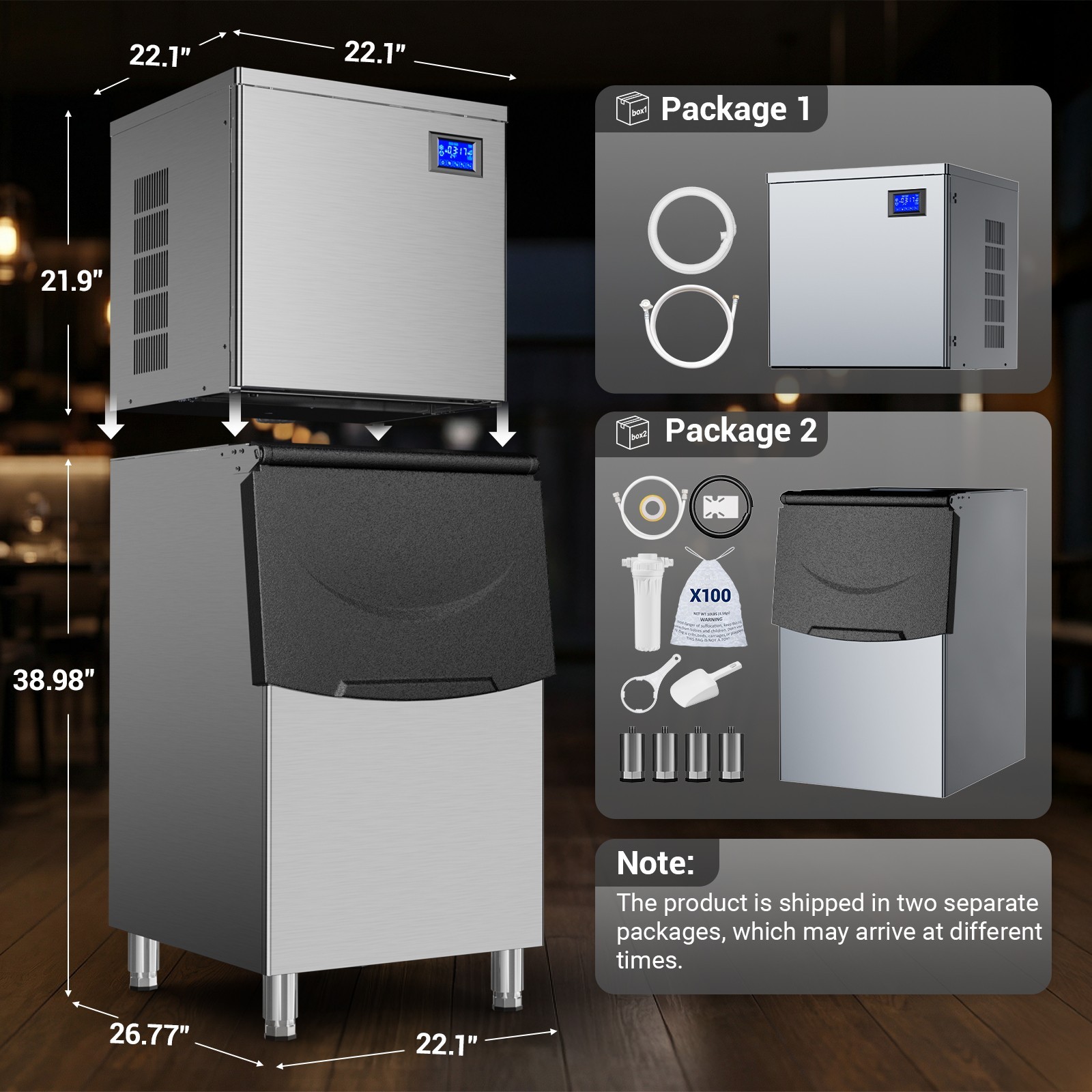 Commercial Ice Maker Machine 680lbs/24h Large Capacity 560lbs, 234pcs Ice Cubes