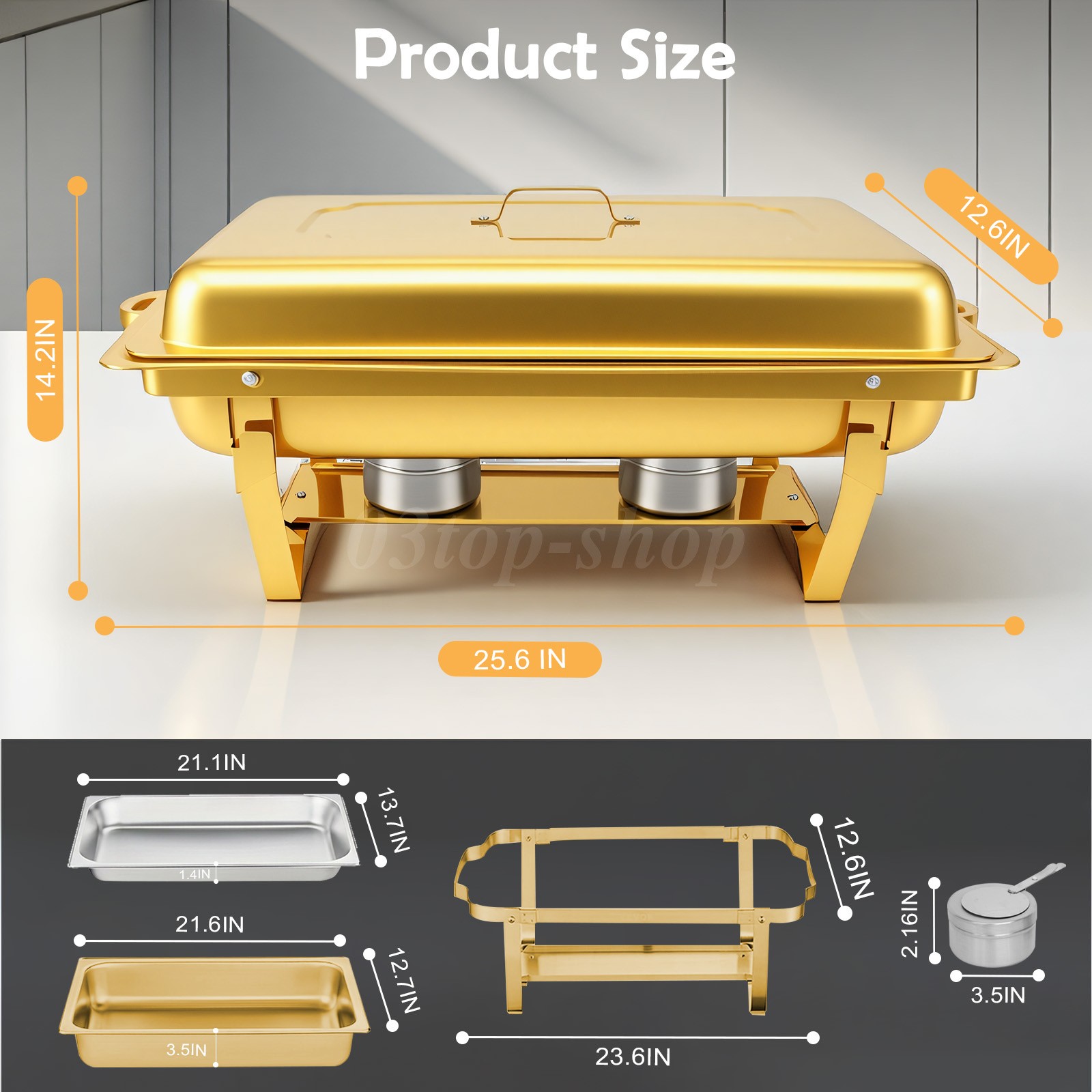 9Qt 4X Chafing Dish Buffet Set GOLD 316 Stainless Steel Chafer for Catering