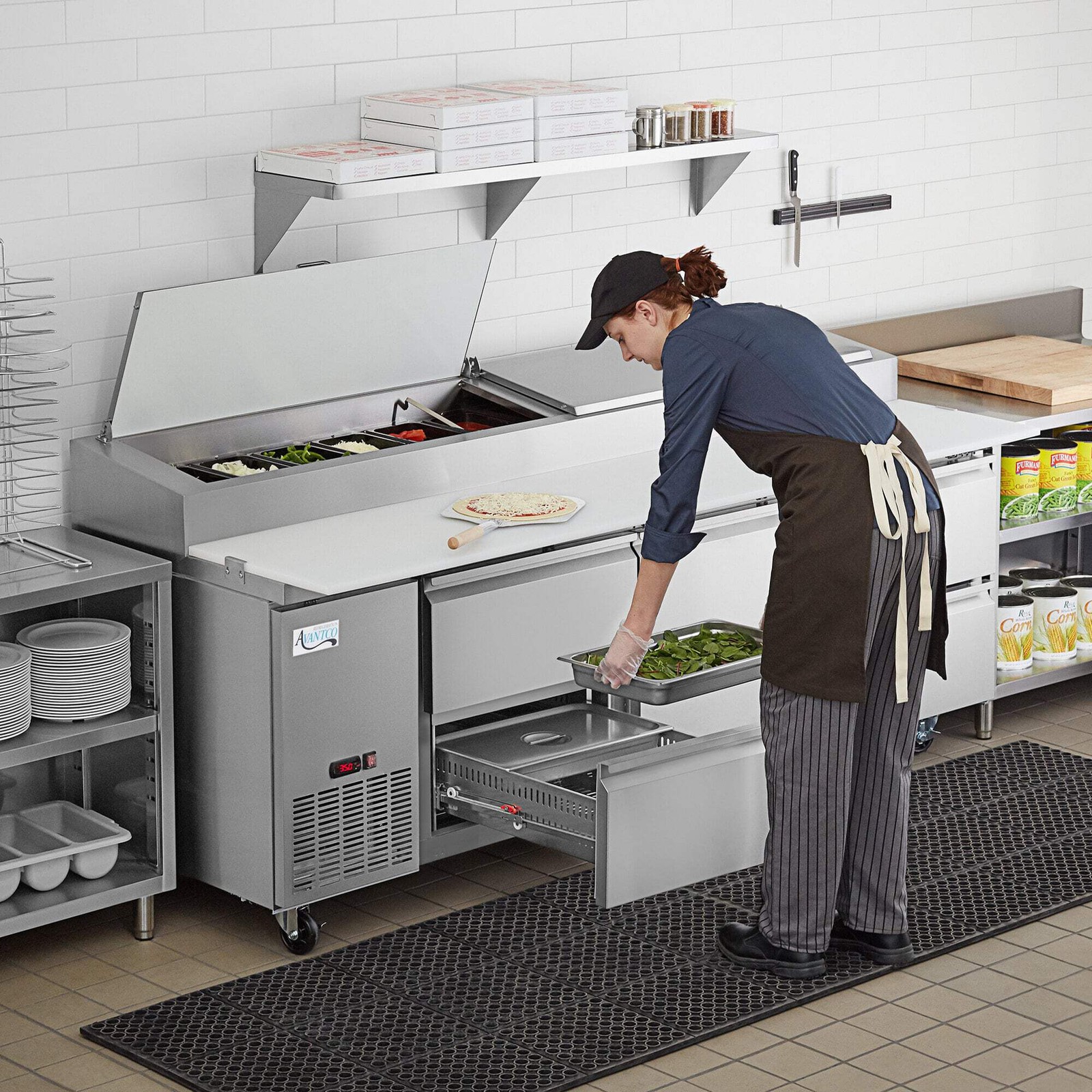 93″ 1 Door Refrigerated Pizza Prep Table with 4 Drawers