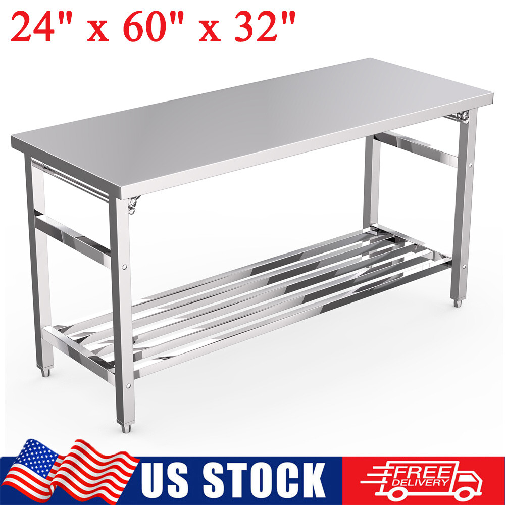 Stainless Steel Work Table 24″x60″ Folding Commercial Prep Table with Undershelf