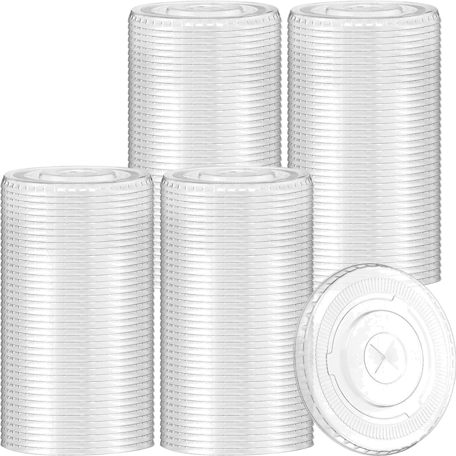 200 Pcs Clear Flat Lids Plastic Disposable PET Cup Lids with Straw Slot Fits …