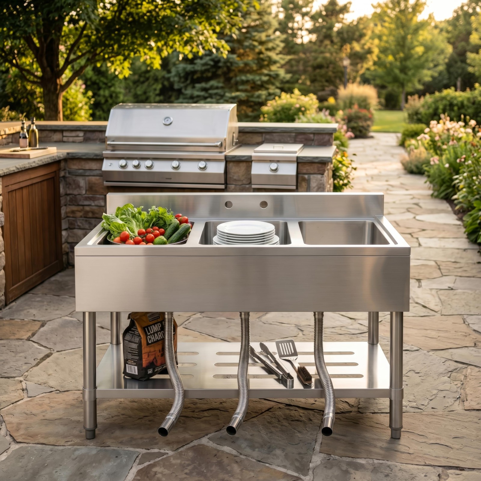 Stainless Steel Utility Sink Free Standing Triple Bowl Commercial Kitchen Sink