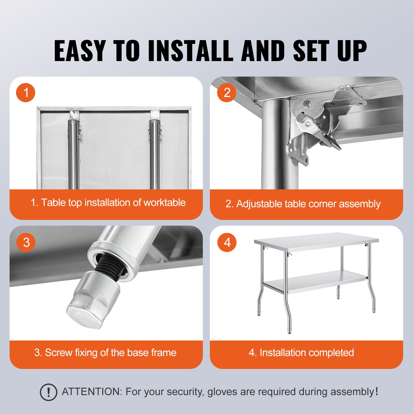 Folding Work Prep Table Stainless Steel with Undershelf -48 x 30 in.