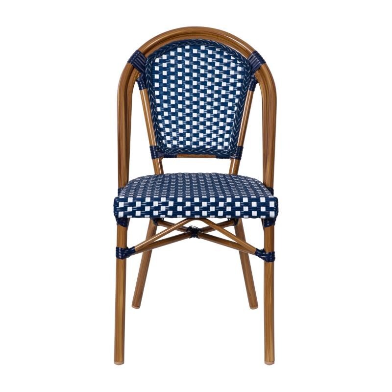 Bistro Style Navy & White Armless Dining Chair With Bamboo Aluminum Frame