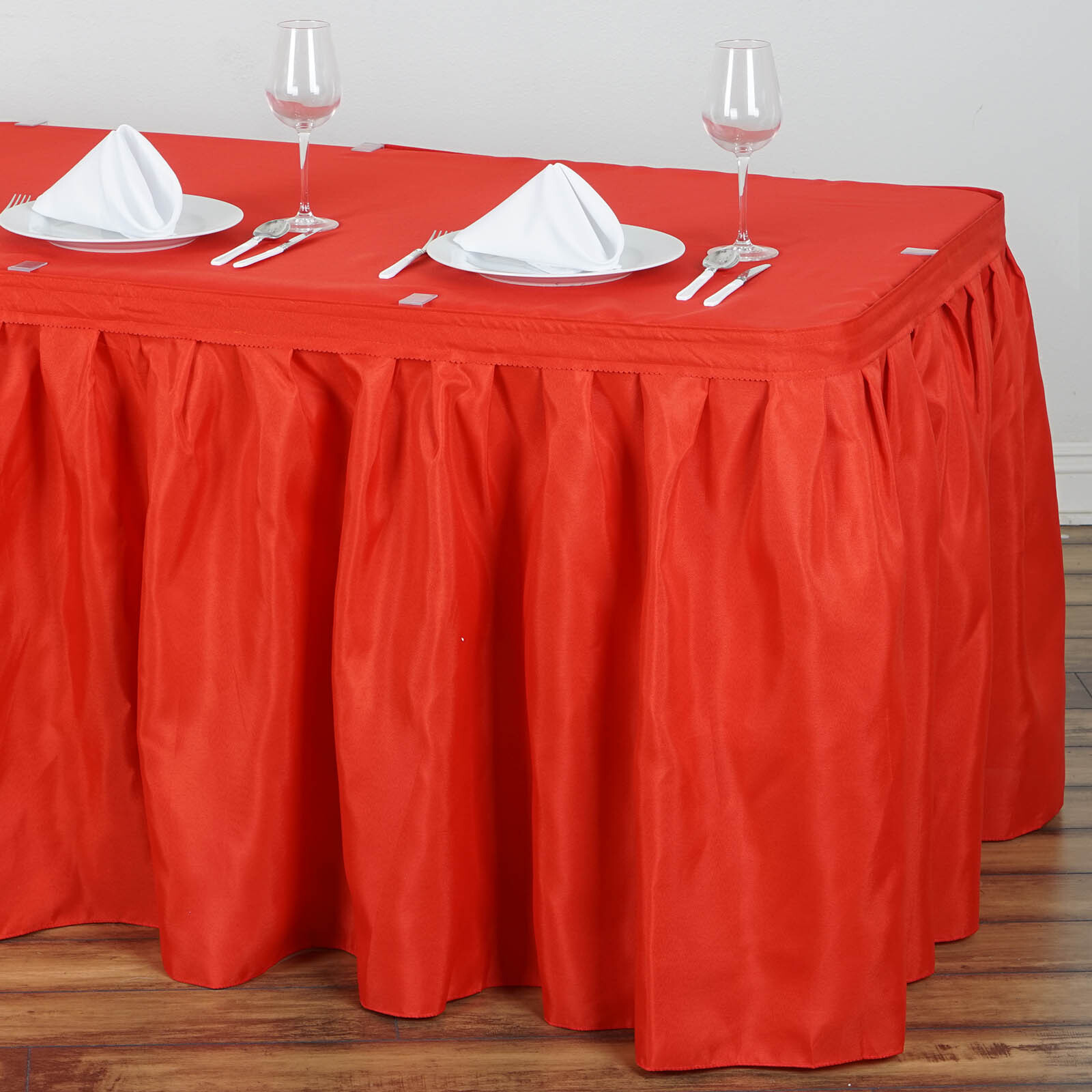 Red 17 feet POLYESTER PLEATED TABLE SKIRT Tradeshow Wedding Catering Supplies