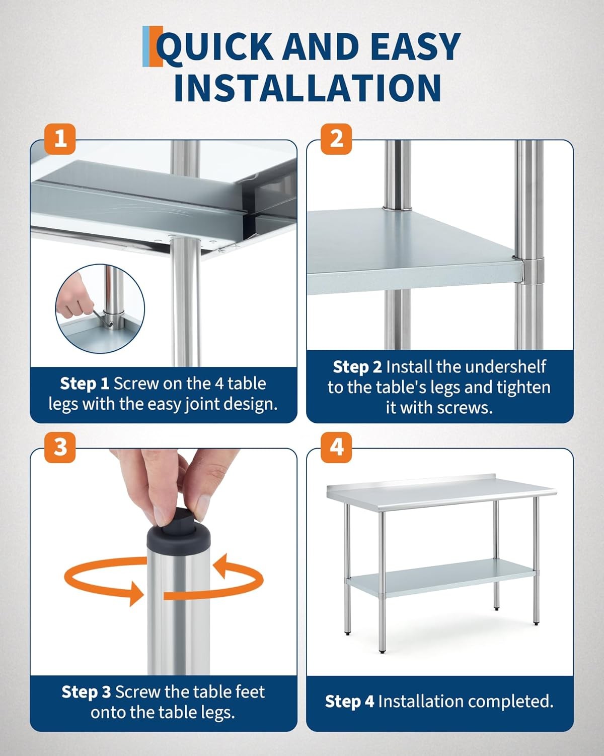 Stainless Steel Work Table 48×24» Prep Table w/Backsplash Adjustable Undershelf