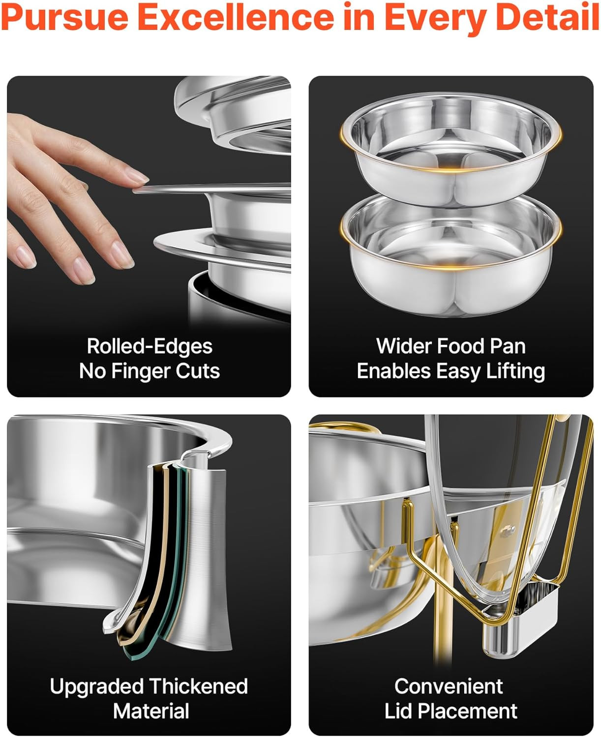 Chafing Dish Buffet Set, 5 Qt 4 Pack, Stainless Steel Chafer with 4 Full Size Pa