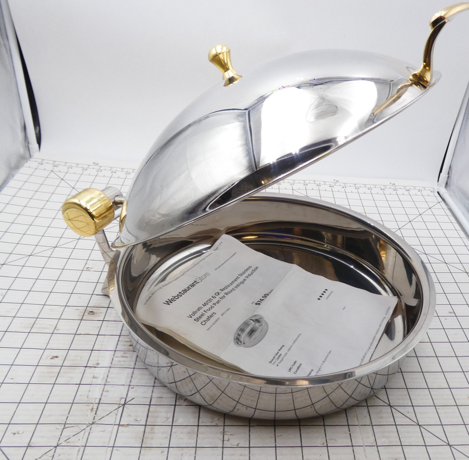 6 Qt Solid Top Induction Chafer with Gold Accents – No Pan Insert