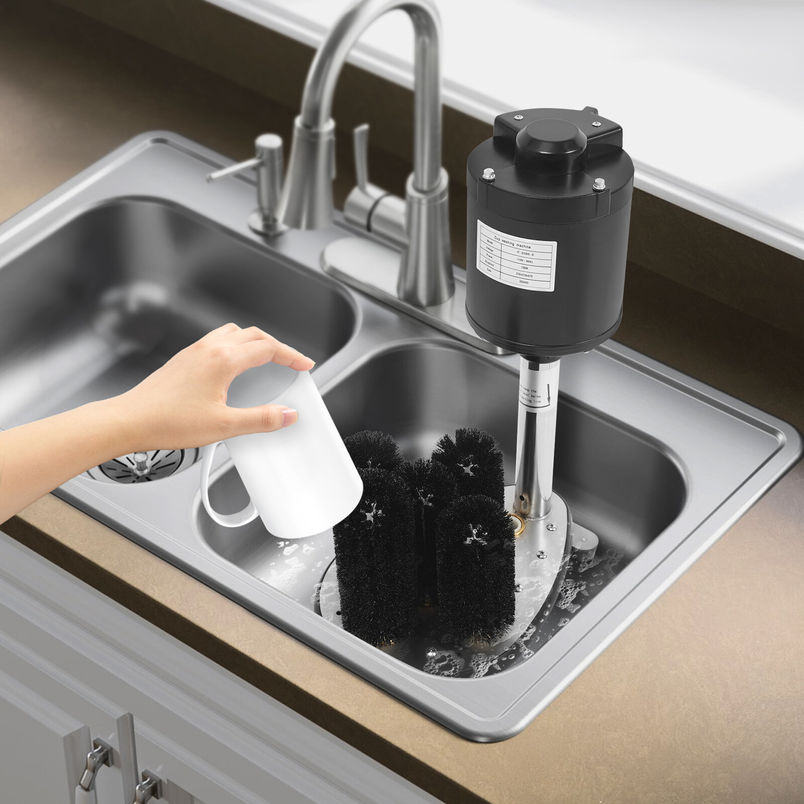 Electric Glass Washer 5-Brush Electric Commercial Wine Glass Cleaning Machine