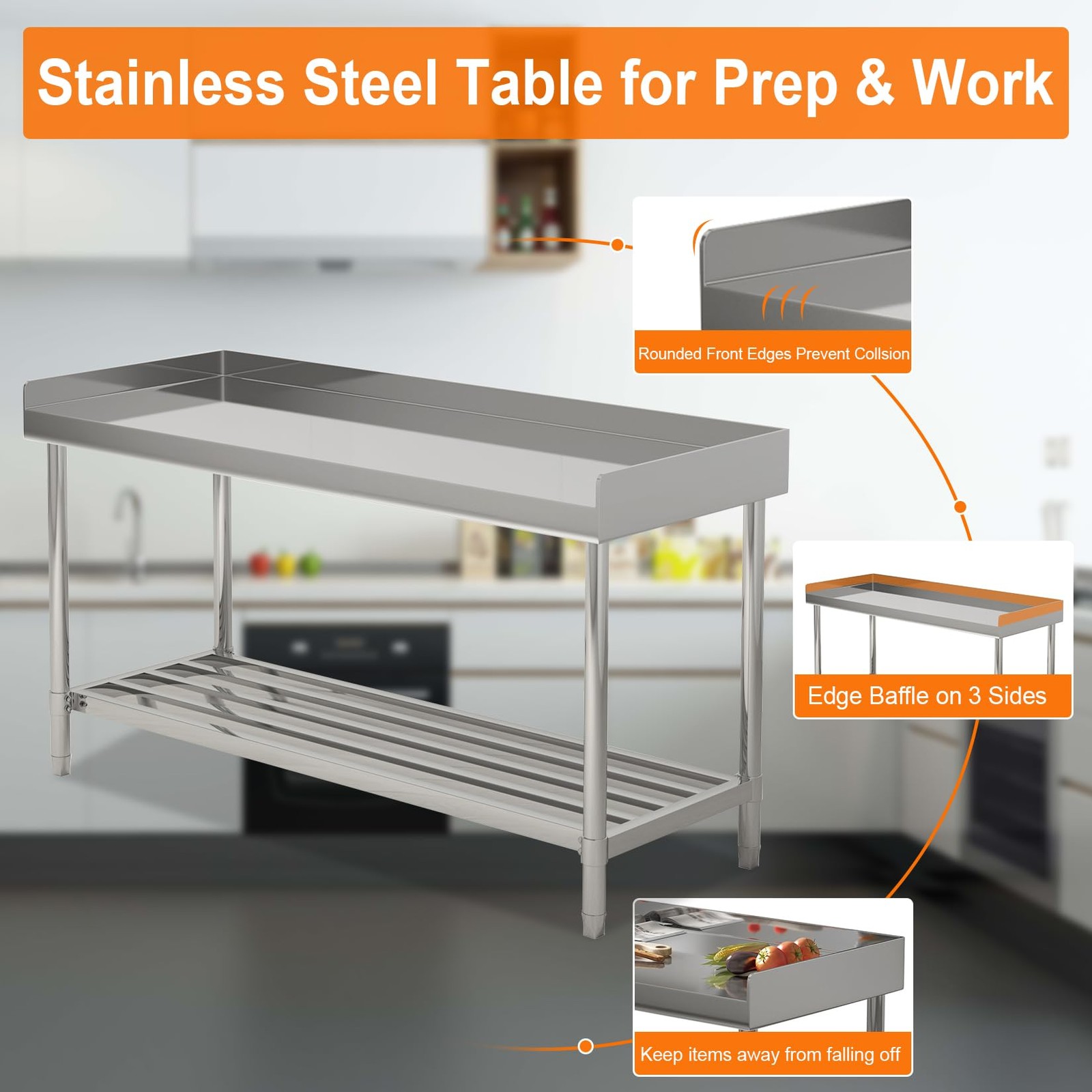 48″ x 24″ Stainless Steel Commercial Kitchen Prep Work Table with Backsplash