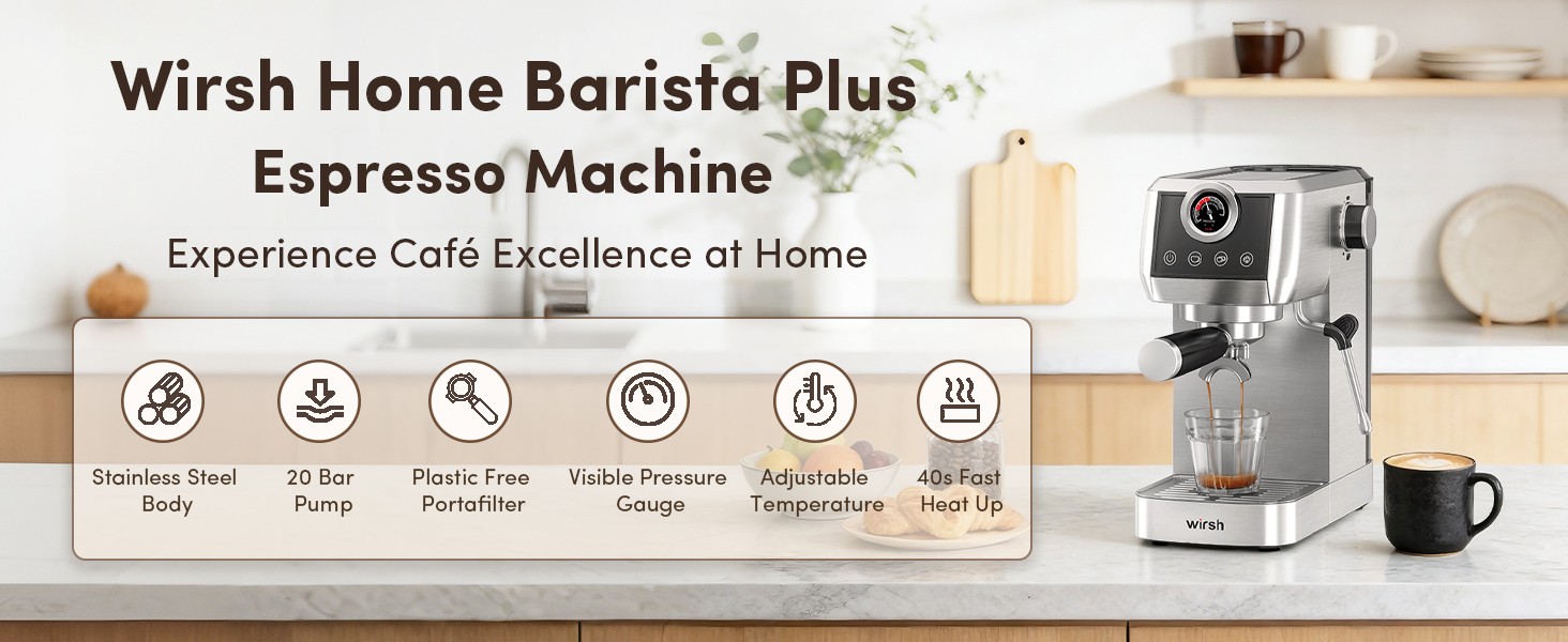 Espresso Machine,20 Bar Semi-Automatic Espresso Maker with Milk Frother