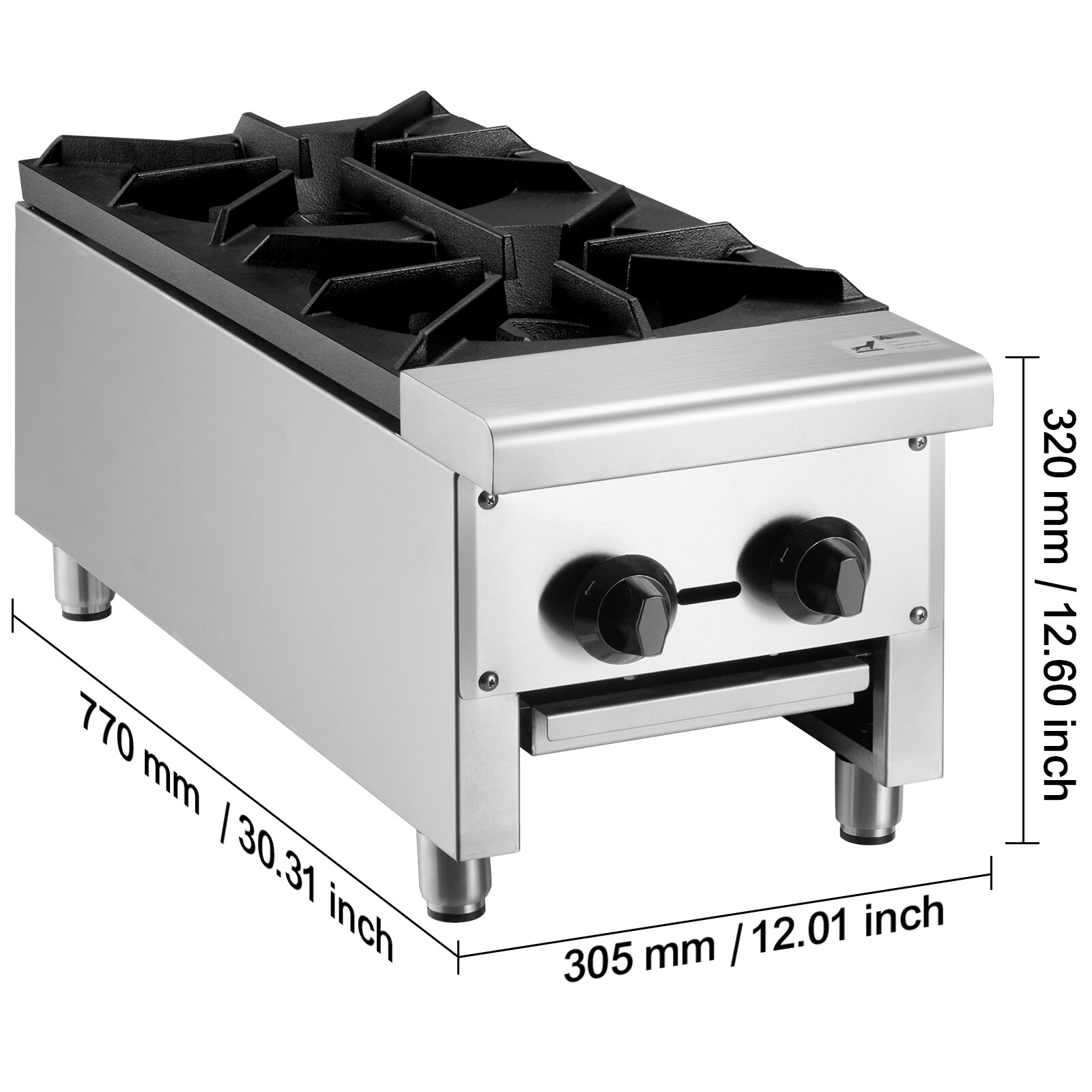VEVOR 12″ Commercial Gas Range Stove 2 Burners Hot Plate Countertop Propane Cook