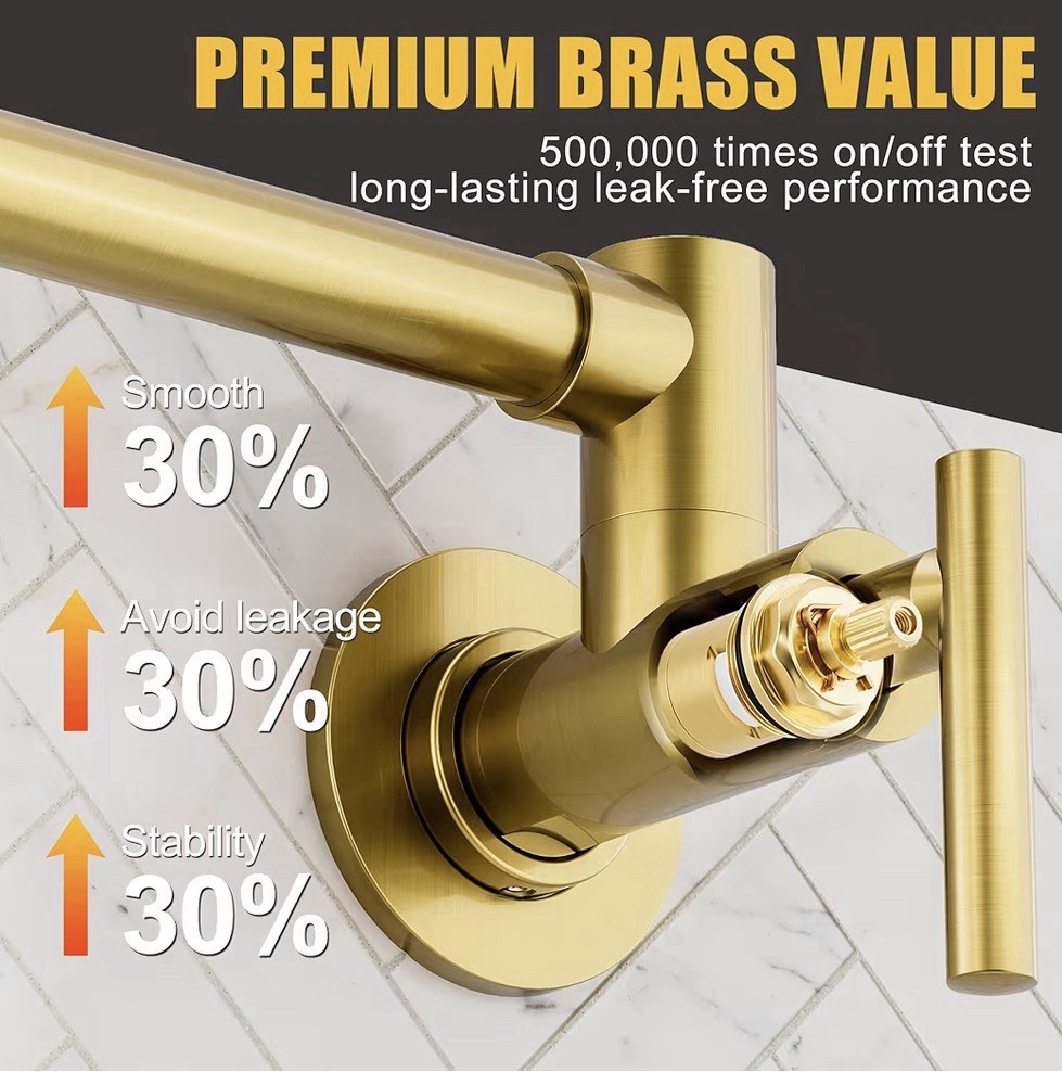 WOWOW Brushed Gold Pot Filler Faucet Wall Mount Folding Kitchen Faucet 304 SS
