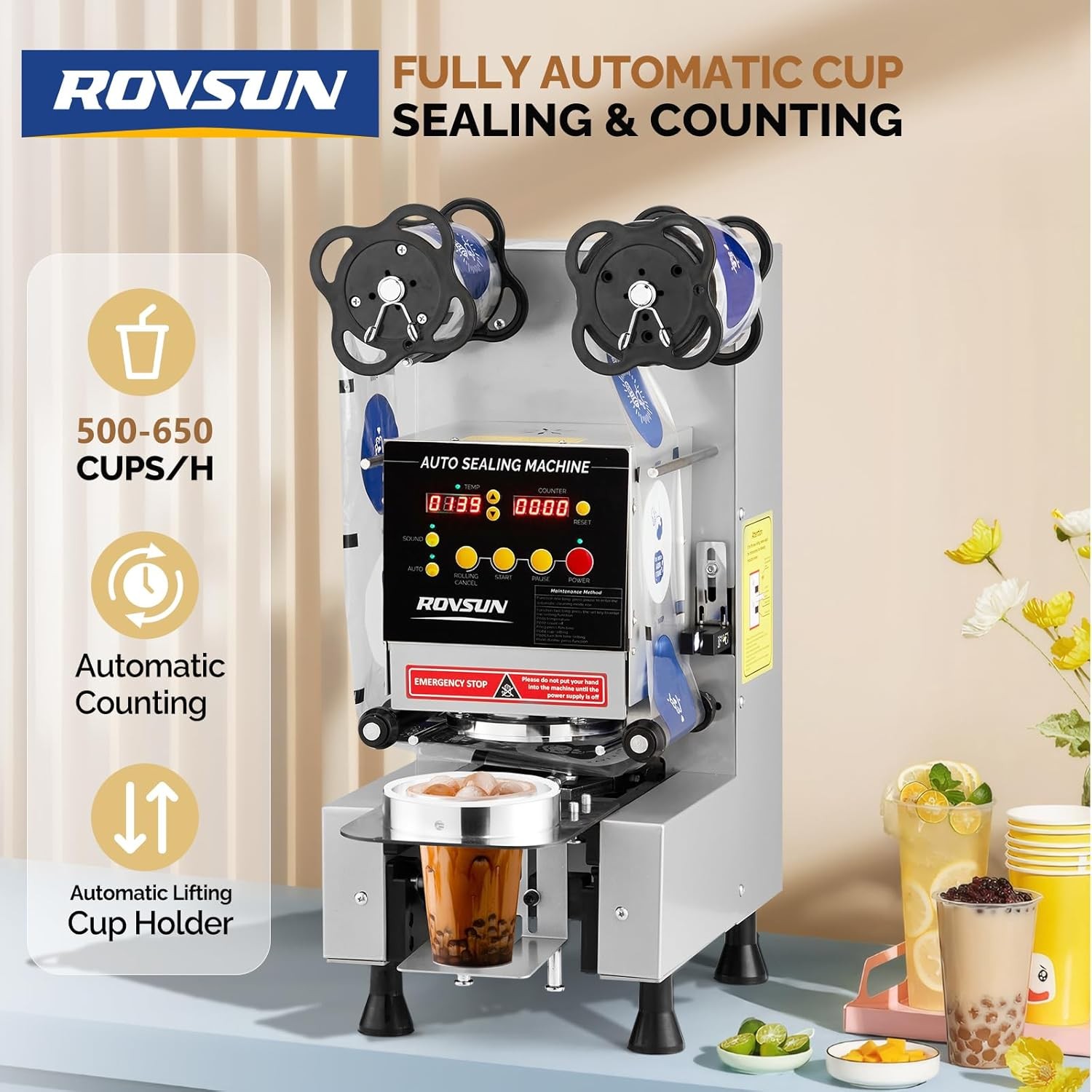 ROVSUN Commercial Electric Cup Sealing Machine Full Automatic Cup Sealer Machine